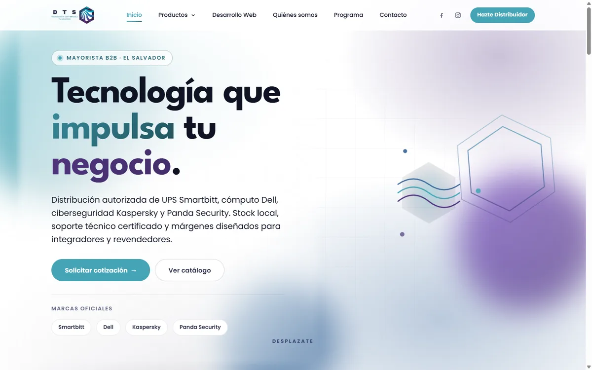 Sitio web de DTS El Salvador diseñado por DTS Web Design