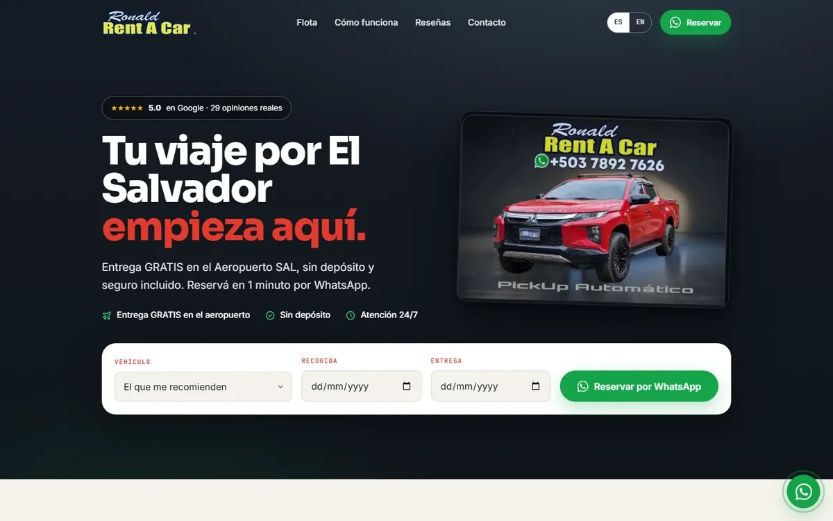 Sitio web de Ronald Rent A Car, hecho por DTS Web Design